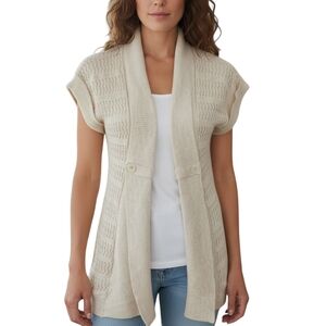 SO Cream Short-Sleeve Open Cardigan Sz.L EUC.